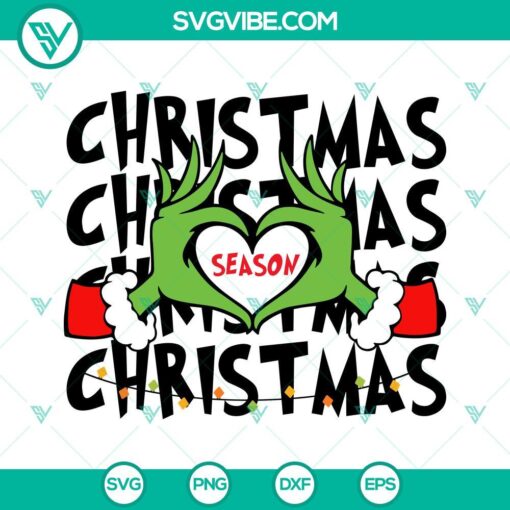 Grinch-themed Christmas SVG download with Grinch hand heart design and festive Merry text, ideal for holiday crafts and projects.