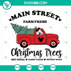 Christmas Main Street Sign SVG featuring Mickey's Christmas Tree Farm, perfect for holiday crafts and decorations.