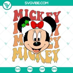 Christmas Mickey Mouse with Santa Hat SVG featuring Mickey Mouse face and "Disney Mickey Merry" text. Ideal for Disney fans.