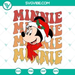 Disney Minnie Mouse wearing a Santa hat, festive Christmas SVG file for crafts, Disney-themed holiday design.