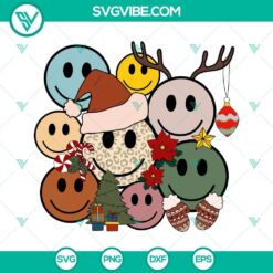 Christmas smiley faces and a leopard print Santa hat SVG images for festive crafts and decorations.