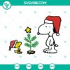 Snoopy and Woodstock in Santa hats SVG for Peanuts Christmas theme, holiday cartoon characters, festive design.