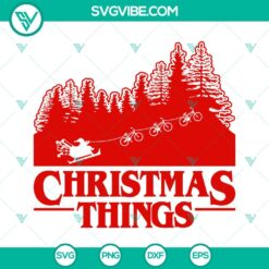 Stranger Things themed Christmas SVG files with PNG, DXF, and EPS formats for download. Ideal for holiday craft projects.