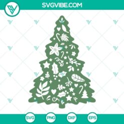 Christmas tree SVG file with PNG, DXF, and EPS formats for Cricut and Silhouette, perfect for holiday craft projects.