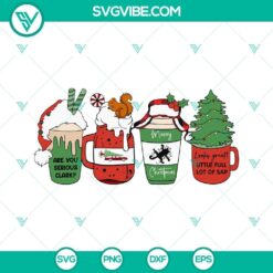 Christmas Vacation SVG featuring a festive coffee cup design for Christmas movie lovers. Perfect for holiday crafting projects. Download now!