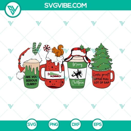 Christmas Vacation SVG featuring a festive coffee cup design for Christmas movie lovers. Perfect for holiday crafting projects. Download now!