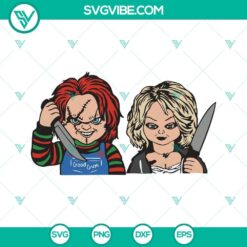 Chucky and Tiffany SVG files for Halloween, featuring couple horror killers design, perfect for spooky crafts and decorations.