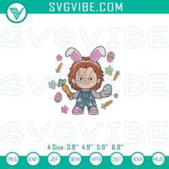 Chucky Easter embroidery file featuring a scary holiday design pattern for crafts, with bunny ears and a playful yet eerie touch.