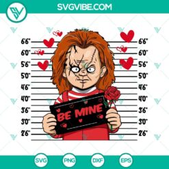 Chucky Happy Valentine’s Day SVG and Be Mine SVG featuring Valentine Horror Characters. Perfect for spooky Valentine's Day crafting projects.