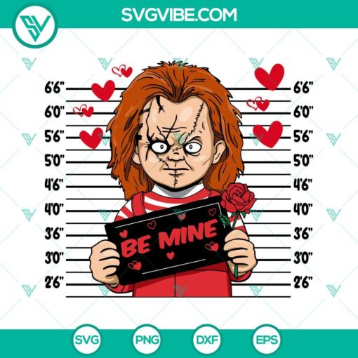 Chucky Happy Valentine’s Day SVG and Be Mine SVG featuring Valentine Horror Characters. Perfect for spooky Valentine's Day crafting projects.