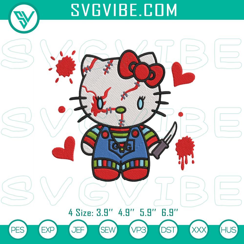 Chucky Hello Kitty Halloween Embroidery Design Files Chucky Hello Kitty Halloween embroidery file with horror design.