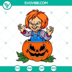 Chucky Pumpkin Halloween SVG and Horror Movie inspired design. Great for Halloween crafts and decorations.