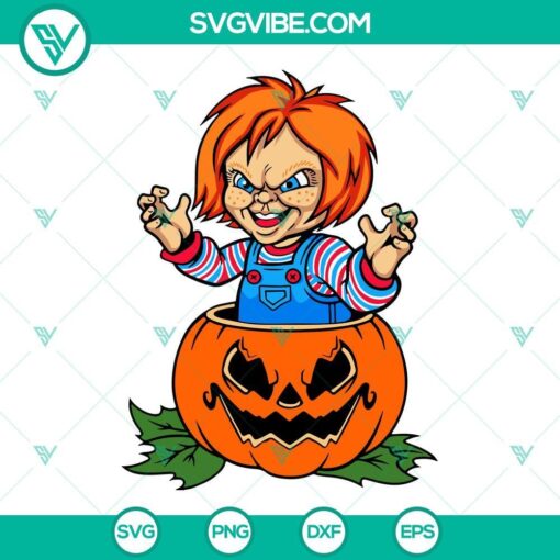 Chucky Pumpkin Halloween SVG and Horror Movie inspired design. Great for Halloween crafts and decorations.
