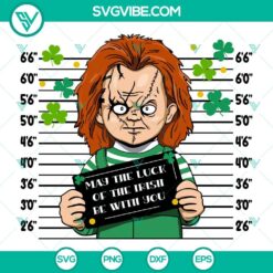 Chucky St Patricks Day SVG with Shamrock 4 Leaf Clover design for Cricut, PNG, EPS, DXF files. Perfect for crafting projects.