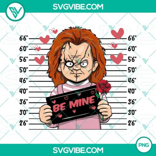 Chucky Valentine PNG design, Be Mine Chucky horror Valentine PNG file, perfect for spooky Valentine's Day designs.