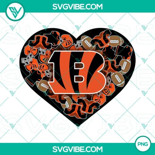 Cincinnati Bengals Heart Valentine PNG designs for digital use, perfect for fans.