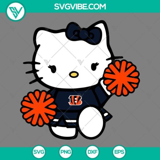 Cincinnati Bengals Hello Kitty cheerleader themed digital cut files in SVG, PNG, DXF, and EPS formats for DIY projects.
