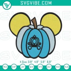 Cinderella Princess Pumpkin Mickey Ears embroidery design for Fairytale Halloween theme.