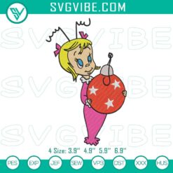 Cindy Lou Who Christmas Ball embroidery design with festive themes. Perfect for holiday crafts.