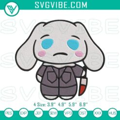 Cute Cinnamoroll x Michael Myers Halloween embroidery design, perfect horror & kawaii mashup for Halloween enthusiasts.
