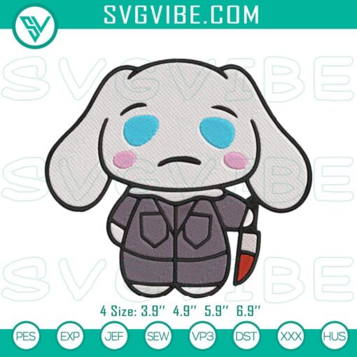 Cute Cinnamoroll x Michael Myers Halloween embroidery design, perfect horror & kawaii mashup for Halloween enthusiasts.