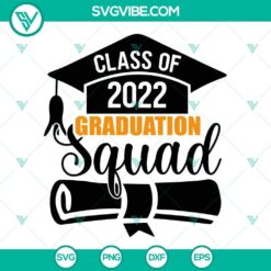 Class of 2022 graduation squad SVG file with senior text, perfect for graduation projects and decor, in white and gold.