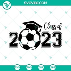 Class of 2023 Soccer SVG design with graduation cap, perfect for senior soccer players. Download this unique Senior 2023 Soccer SVG file.