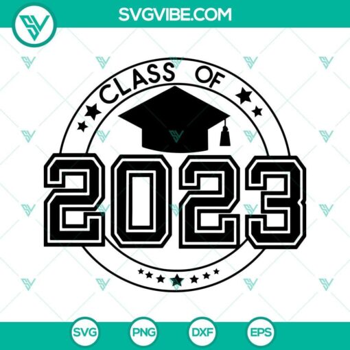 Class Of 2023 SVG design for senior graduation shirts. Unique Senior 2023 SVG file for personalized graduation apparel.