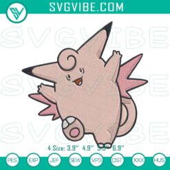 Cute Clefable Pokémon embroidery design file, perfect for crafting projects with adorable Pokémon character.