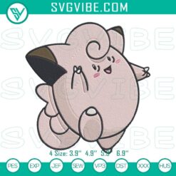 Clefairy Pokémon embroidery design in pink, featuring a cute fairy Pokémon stitch pattern.