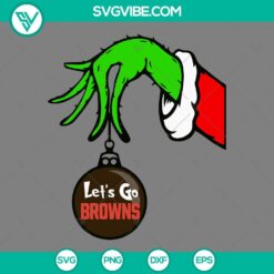 Cleveland Browns Grinch hand holding ornament SVG for Christmas. Download Cleveland Browns holiday-themed images.