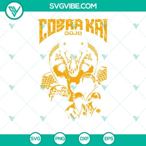 Cobra Kai SVG design files for Cricut, featuring logos and elements from Cobra Kai movies in PNG, DXF, and EPS formats.