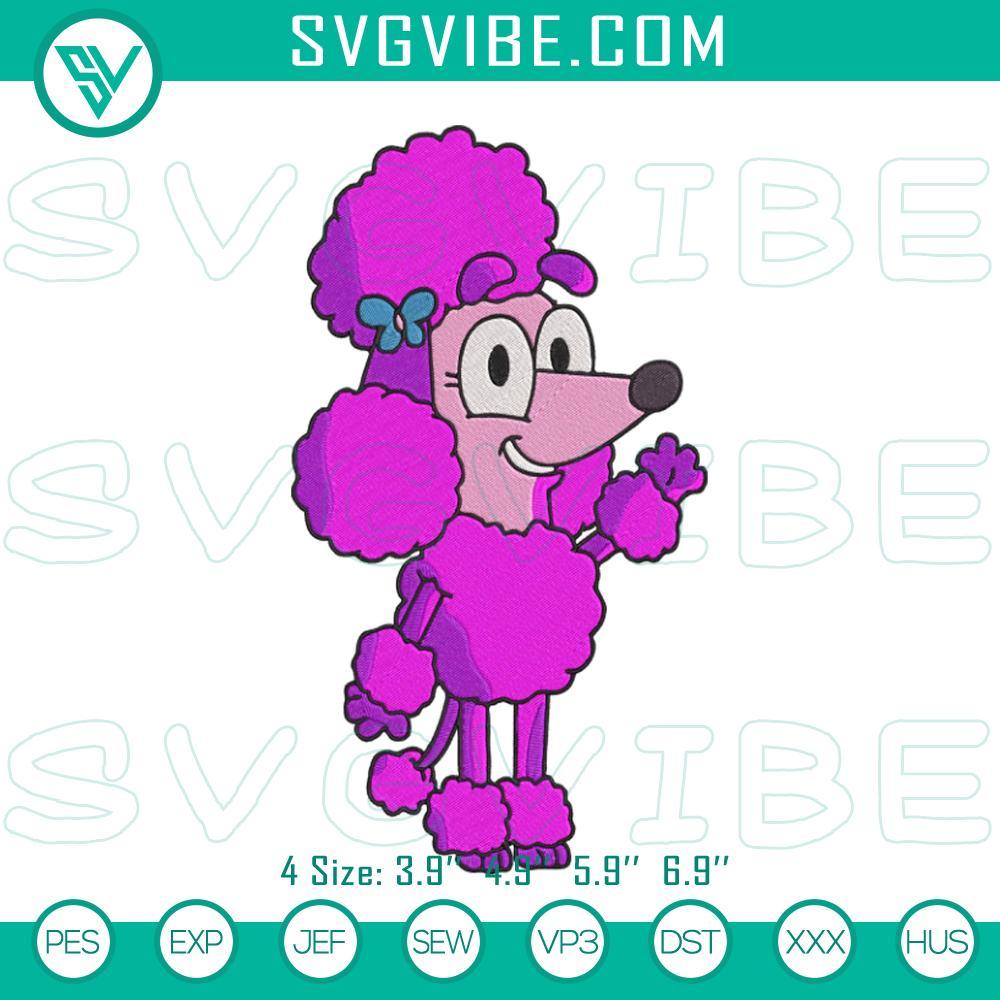 Coco Bluey Embroidery Design, Pink Poodle Dog Cartoon Embroidery File Download Cute pink poodle cartoon character embroidery design, Coco Bluey file. Perfect for digital projects.