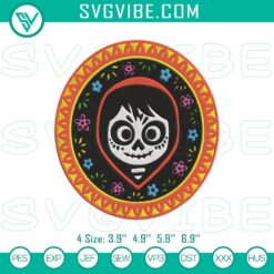 Disney Pixar Coco embroidery file featuring colorful patterns of characters from the movie Coco.