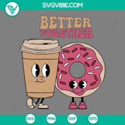 Coffee and donuts Valentine SVG images for download in PNG, EPS, and DXF file formats, showcasing a sweet and cozy pair.