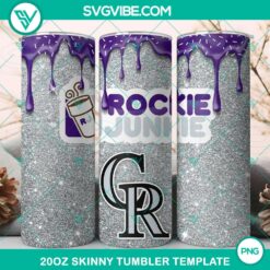 Colorado Rockies Dunkie Junkie Glitter 20oz Tumbler Wrap featuring vibrant team colors and logo design, PNG file for digital use.