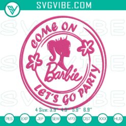 Barbie party machine embroidery designs for digital products, perfect for a party theme, vibrant and fun.
