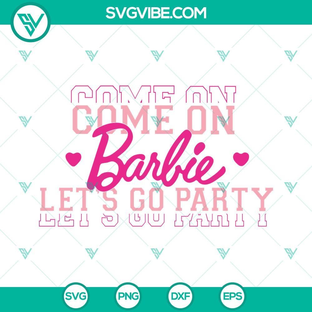 come-on-barbie-let-s-go-party-svg-barbie-girl-song-svg-barbie-world-svg-png-dxf-eps-files-6-mockup.jpg Barbie themed SVG images inspired by Barbie Girl song, featuring "Come On Barbie Let's Go Party" design element.