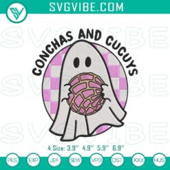 Mexican ghost embroidery design with conchas and cucuys, funny Halloween stitch pattern for crafts.