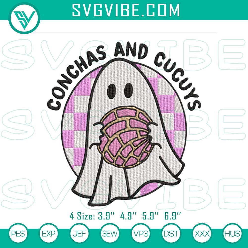 Conchas And Cucuys Mexican Ghost Embroidery Design Files Mexican ghost embroidery design with conchas and cucuys, funny Halloween stitch pattern for crafts.