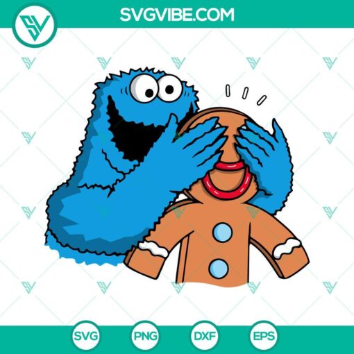 Cookie Monster themed Gingerman Christmas SVG and PNG files from Sesame Street, ideal for holiday crafting.