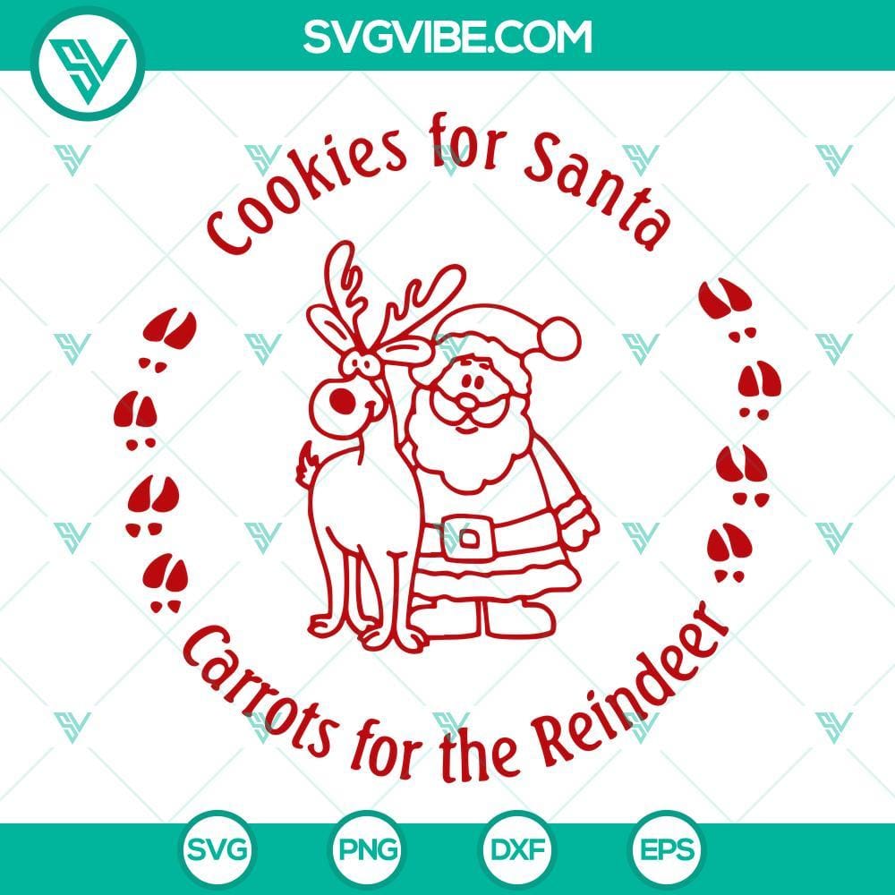 Cookies For Santa SVG Image, Santa Cookie SVG Images, Carrots For The Reindeer Santa cookie SVG design with cookies for Santa and carrots for reindeer, perfect for Christmas crafting projects.