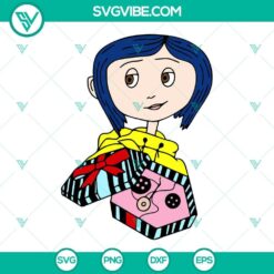 Coraline SVG design with Coraline Jones from horror movies, available for download in PNG, DXF, and EPS formats.