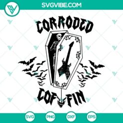 Corroded Coffin Eddie Munson Guitar SVG File featuring Hellfire Club Stranger design - Gothic and unique digital guitar art.