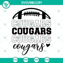 Cougars America football themed SVG image with cut files in PNG, DXF, and EPS formats. Ideal for sports fans and crafters.