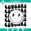Download Cougars SVG files with Smiley Face Mascot and Football themed designs for crafting projects.