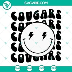 Download Cougars SVG files with Smiley Face Mascot and Football themed designs for crafting projects.