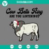 Cow with Santa hat Christmas design SVG download with jingling cow bells. Festive SVG, PNG, EPS, DXF files for holiday crafting.