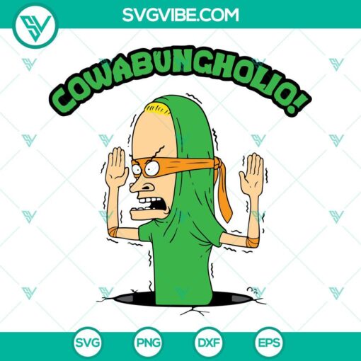 Cowabungholio Beavis fighting ninja turtles design in SVG, PNG, DXF, EPS for Cricut crafting.