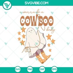 Cowboo Baby Halloween Boo Ghost Western SVG File - Cute baby cow wearing a ghost costume with western accents. Perfect for Halloween crafts.